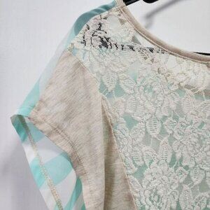 Rewind XL lace back blue stripe blouse